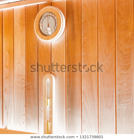 Сток-фото: Round Thermometer On The Wall Of Traditional Wooden Sauna
