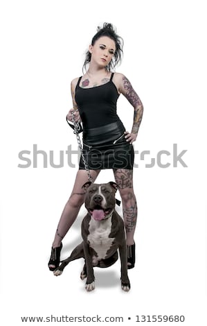 Stock fotó: Tattooed Woman And Bull Terrier