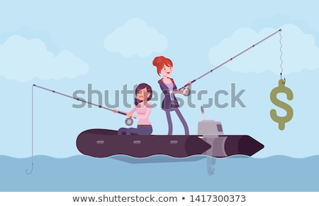 Сток-фото: Businesswoman Trying To Catch Money On Fishing Rod