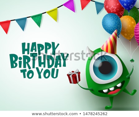 Stock fotó: Happy Birthday Template With Party Horn In Background