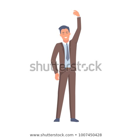 ストックフォト: Man In Official Brown Suit Holding Hand Above Head