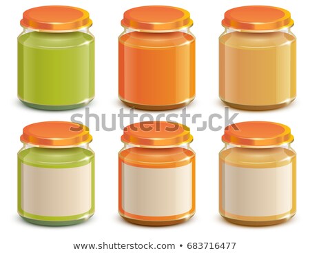 Stok fotoğraf: Set Baby Food Puree Jar Template Mockup Design