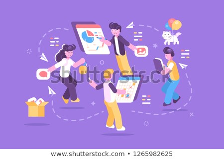 Foto stock: Cheerful People Working Together On One Task