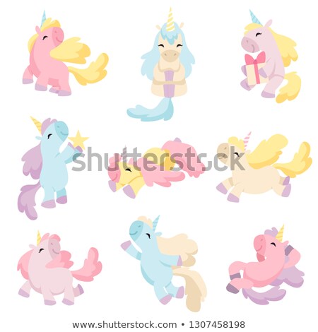 Stock fotó: Set Unicorns In Poses From Legend Mysterious Horse