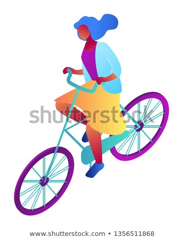 Stockfoto: Businesswoman Riding A Bike Isometric 3d Illustration