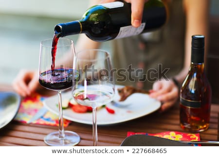 Stockfoto: Delicious Italian Caprese Salad And Wine Glass