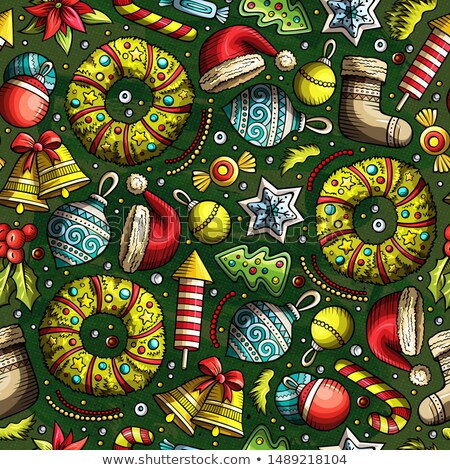 Stock photo: Cartoon Cute Hand Drawn Xmass Seamless Pattern