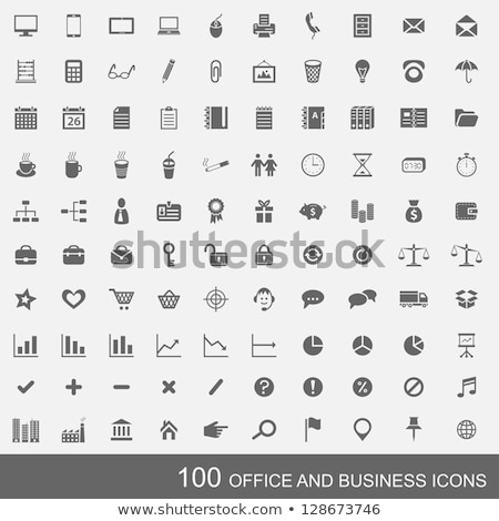 Zdjęcia stock: Set Of 100 Business And Office Icons Simple Dark Grey Icons With Light Background