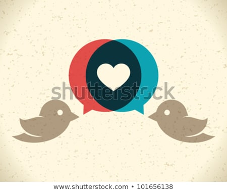 Stock foto: Love Birds With Hearts Vector Set