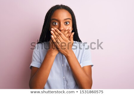 Stok fotoğraf: Portrait Of A Scared Woman Covering Mouth