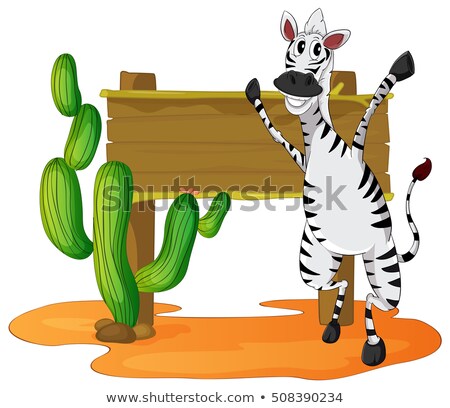 Сток-фото: Zebra And Wooden Sign In Desert Field