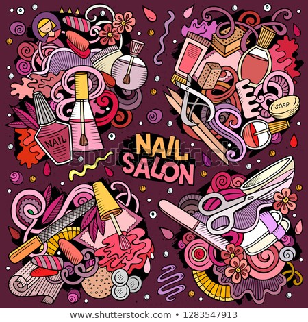 Stockfoto: Colorful Vector Hand Drawn Doodles Cartoon Set Of Nail Salon Combinations