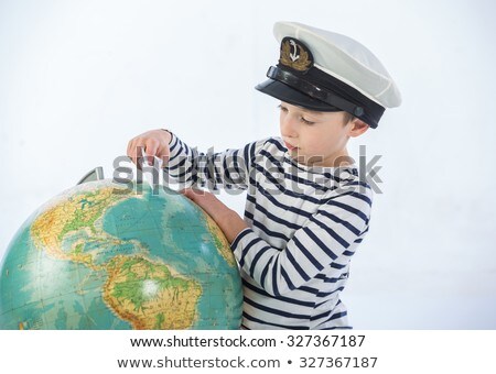 Stockfoto: Dog In The Costume Of The Captain Of The Ship With Binoculars Isolated On White Background Vector C