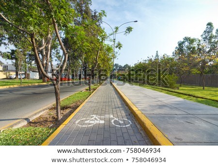 Foto stock: Bicycle Lane With Trees And Street