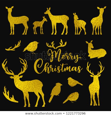 Set Of Vector Golden Deers And Birds Silhouettes Stock foto © Artspace