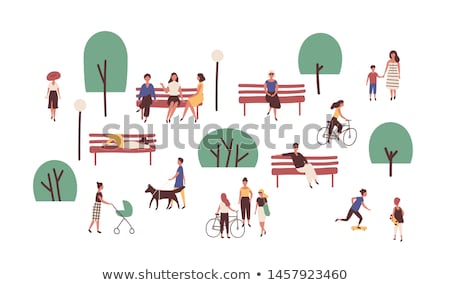 Stok fotoğraf: Funny Young Couple Riding Bike City Park Vector