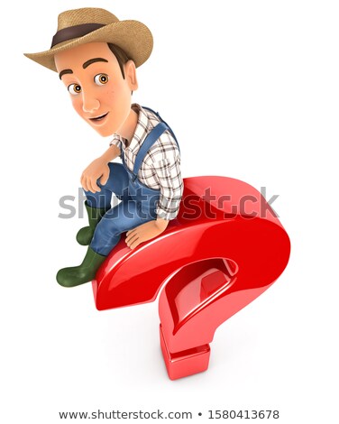 3d Farmer Sitting On Top Of Question Mark Zdjęcia stock © 3dmask