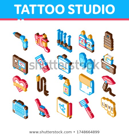 Tattoo Studio Tool Isometric Icons Set Vector Foto stock © pikepicture