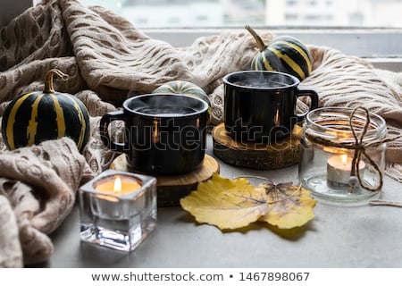 Сток-фото: Two Warm Cups Of Tea Autumn Leaves