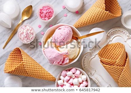 Foto stock: Ice Cream Waffles Cones With Colorful Candy