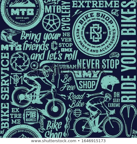 Foto stock: Bmx Cyclist Silhouettes And Typographics Elements