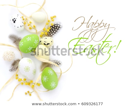 Stock fotó: Eggs And Feather Isolated On White Background Easter Decor