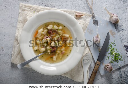 Stok fotoğraf: Smoked Meat Soup With Pasta Inside