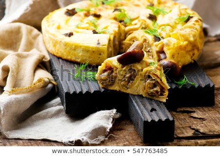 Stok fotoğraf: Blinis Pie With Forest Mushrooms Selective Focus