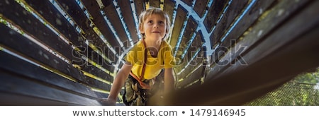 [[stock_photo]]: Little Boy In A Rope Park Active Physical Recreation Of The Child In The Fresh Air In The Park Tra