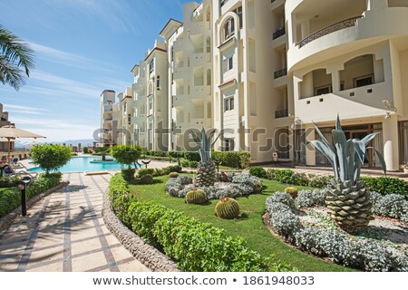 ストックフォト: Hotel Facade In Egypt With Cactus Trees