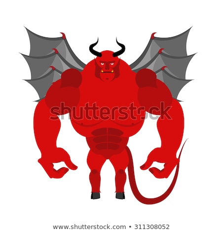 Foto d'archivio: Satan Red Devil With Wings Big And Powerful Demon Bodybuilder