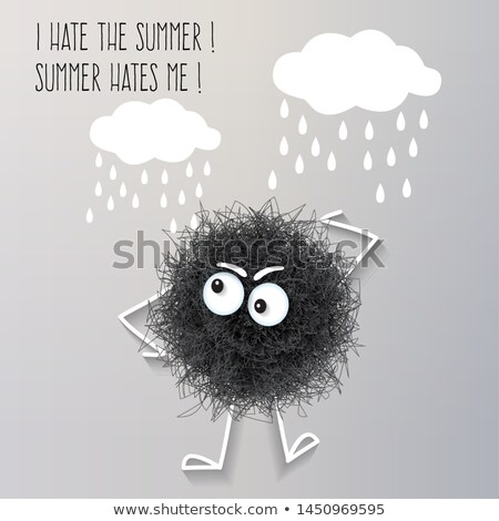 Foto stock: Fluffy Cute Black Spherical Creature Thinking