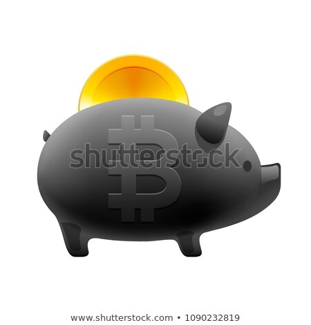 Foto d'archivio: Piggy Money Box Icon With Falling Bitcoin Conceptual Image For Worldwide Cryptocurrency And Digital