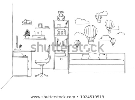 Сток-фото: Sketch Of A Childrens Room Teenagers Room Vector Illustratio