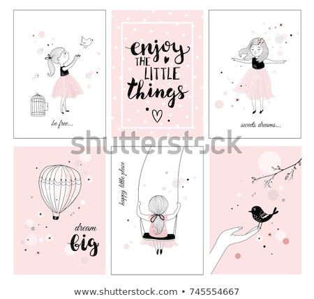 Foto stock: Cartoon Baby Pink Bird Dreaming