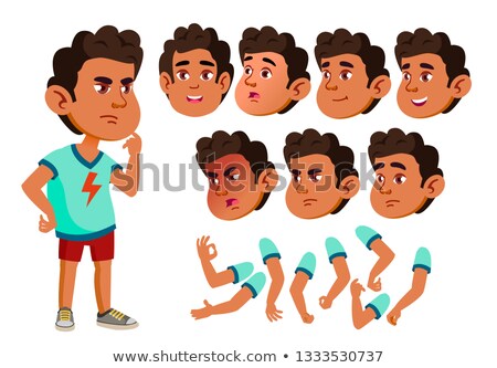 Foto stock: Boy Child Kid Teen Vector Active Cute Cheer Pretty Face Emotions Various Gestures Animation