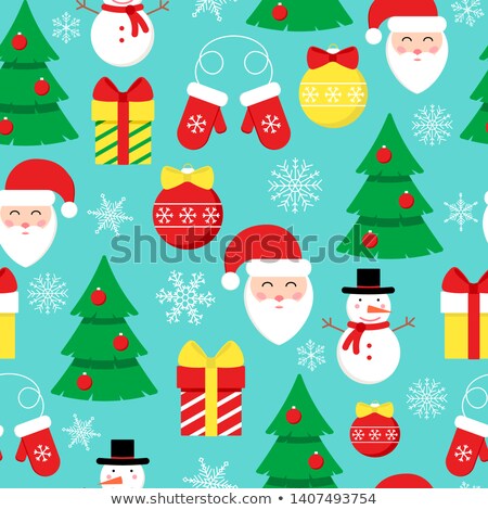 Stock fotó: Cute Flat Design Christmas Seamless Pattern With Snowman