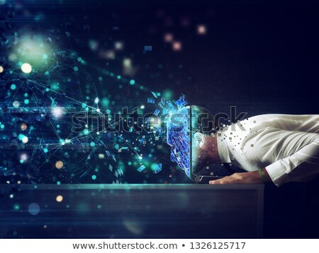 [[stock_photo]]: Businessman With His Head Inside A Cyberspace Through The Laptop Internet Connection And Addiction