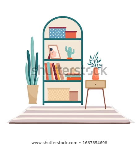 [[stock_photo]]: Houseplants Standing On Shelf With Books And Box