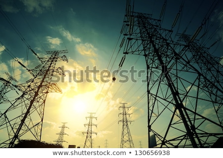 Stock fotó: Steel Electricity Pylon On Bright Blue Sky