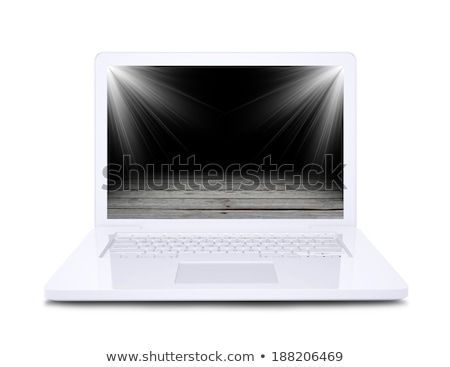On The Laptop Screen Shows A Wooden Floor Floodlit [[stock_photo]] © cherezoff