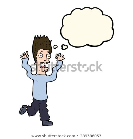 Stock photo: Cartoon Frightened Man With Thought Bubble