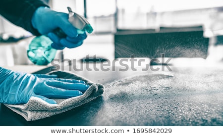 Cleaning Kitchen With Sanitizing Wipes Stok fotoğraf © Maridav