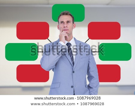 Stok fotoğraf: Businessman And Colorful Mind Map Over Bright Background