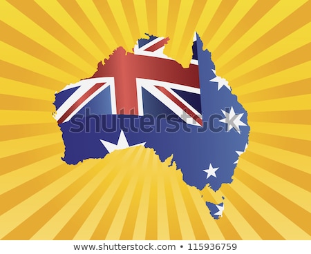 Stok fotoğraf: Australia Flag In Map Silhouette On Sun Rays Illustration