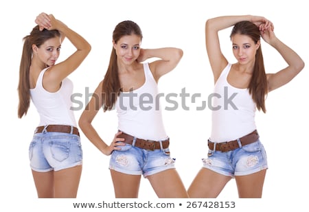 Stock foto: Female Ass In Blue Jeans Shorts