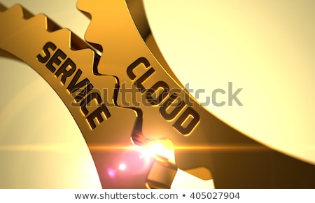 Foto stock: Customer Connectivity Concept Golden Metallic Cog Gears