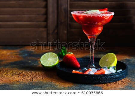 Stock photo: Strawberry Margarita Cocktail With Lime Copy Space