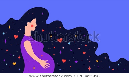 Stockfoto: Modern Flat Character Pregnant Woman With Dream Universe