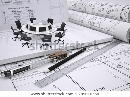 Miniature Round Table With Chairs Placed On Laptop Calculator And Few Other Tools Stockfoto © cherezoff